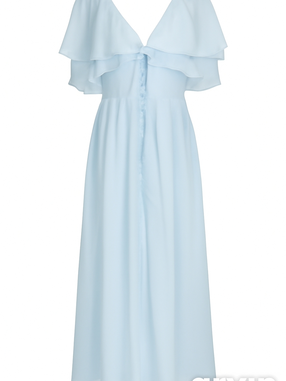 Elegant Light Blue V-Neck Flutter Sleeve Maxi Dress - Picture 2 of 2